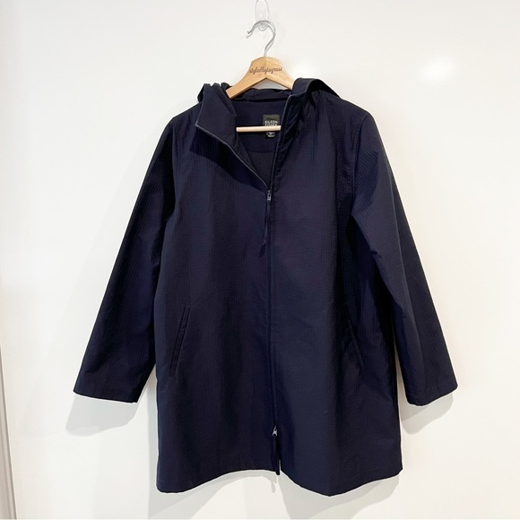 Eileen Fisher Seersucker Hooded Jacket - Picture 1 of 10
